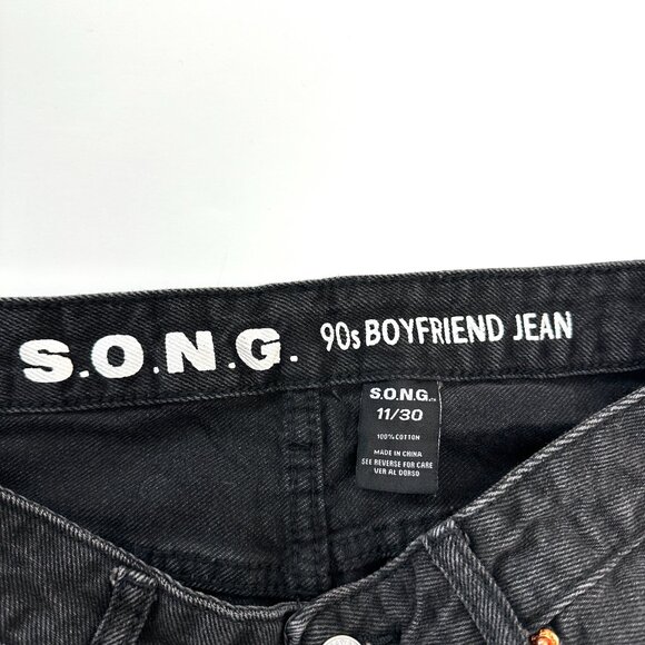 S.O.N.G. 90's Boyfriend Jeans Distressed Button Fly Women's size 11 Black Jeans - Picture 3 of 4